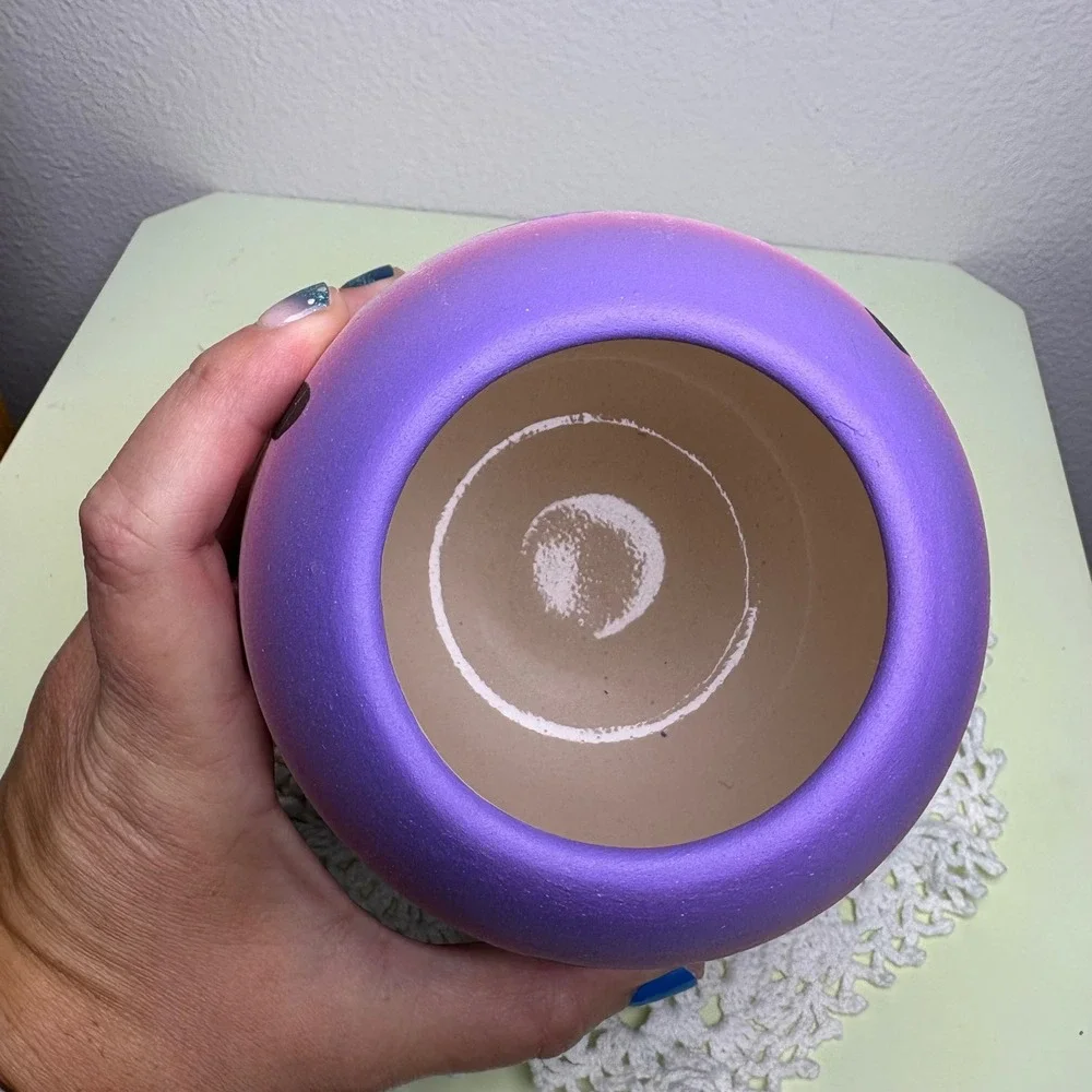 6in Purple Desert Cactus Vase Southwest Boho Hand Painted Pottery